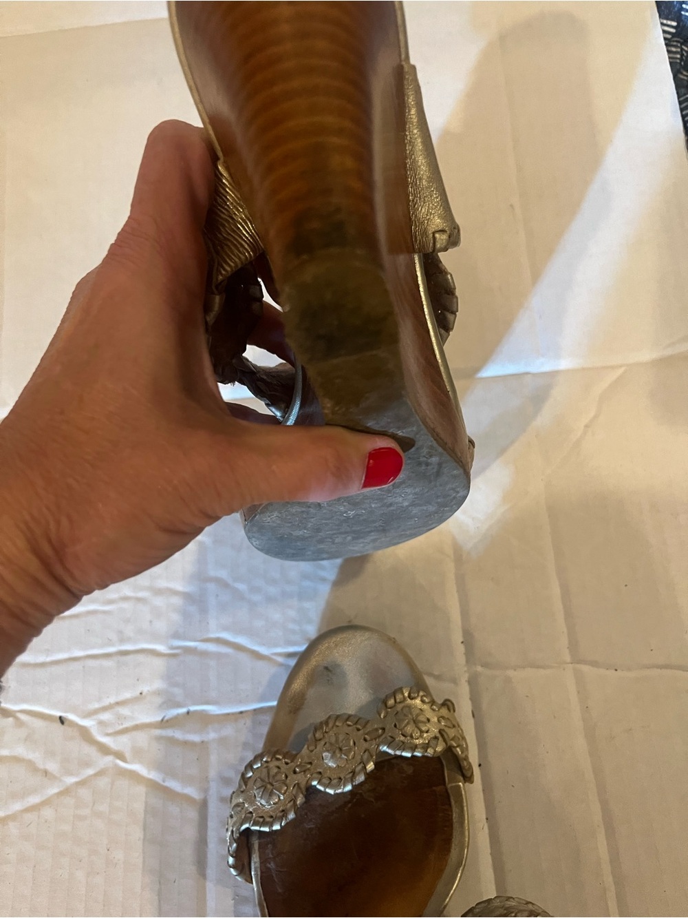Jack Rogers Metallic Gold Braided Floral Wedge Sandals - Picture 2 of 7